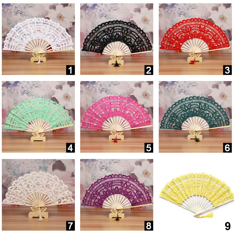 Retro Palace Lace Folding Fan Handmade Bamboo Dance Fan Wedding Party Photography Props Home Decoration Ornaments