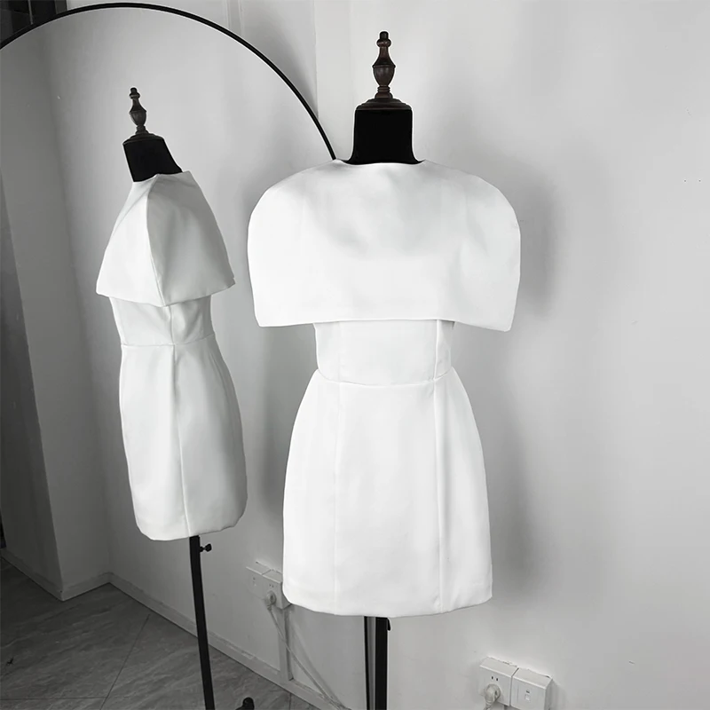 Fanan Elegantes Tailliertes Ärmelloses Kurzkleid Damen Rundhals-Kurzcape Geburtstagskleid Damen Bankett-Partykleid Neu – Detail 4
