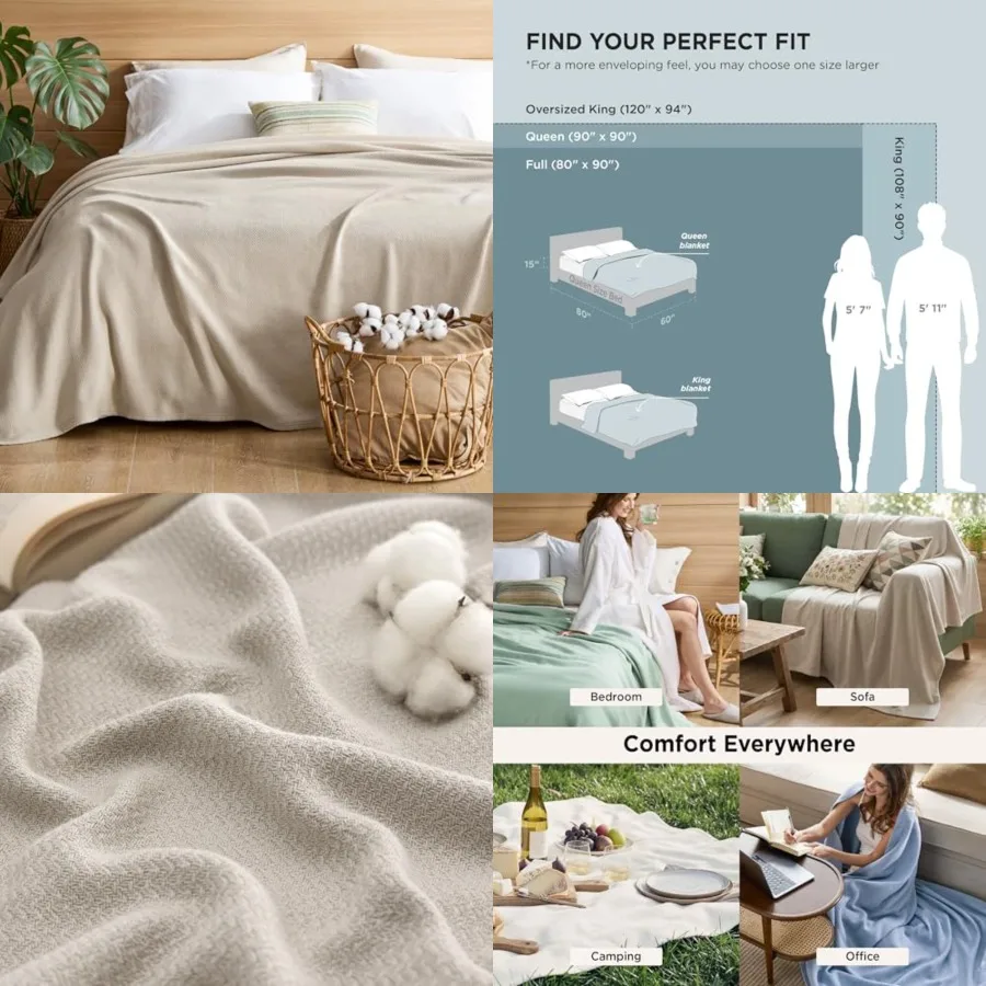 

GentleSoft 0 Cotton Blanket Size for Bed Breathable and Lightweight, Soft Cozy Textured Herringbone Woven Blanket for Summer Sp