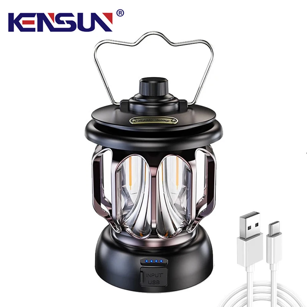 USB Rechargeable Portable Camping Lantern Stepless Dimming Retro Tent Lights Outdoor Atmosphere Lamp Waterproof LED Flashlight