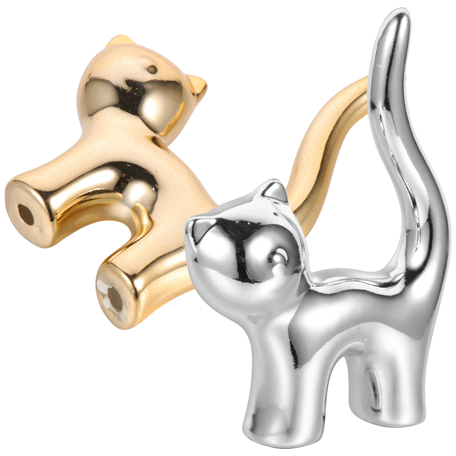 

2Pcs Small Cat Ceramic Ring Holder Bright Color Stable Base Jewelry Organizer Ring Display Stand for Home Bedroom Vanity