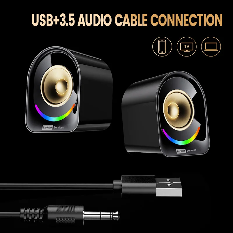 سماعات ألعاب الكمبيوتر المكتبي Lenovo A02 سلكية/بلوتوث RGB تأثيرات الإضاءة الملونة HIFI 360 °   مكبر صوت مجسم
