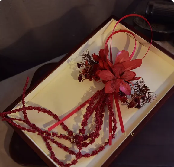 

Новый ретро красный искусственный цветок бамбуковый головной убор невесты свадебное фото утреннее платье Cheongsam тост одежда аксессуары для волос