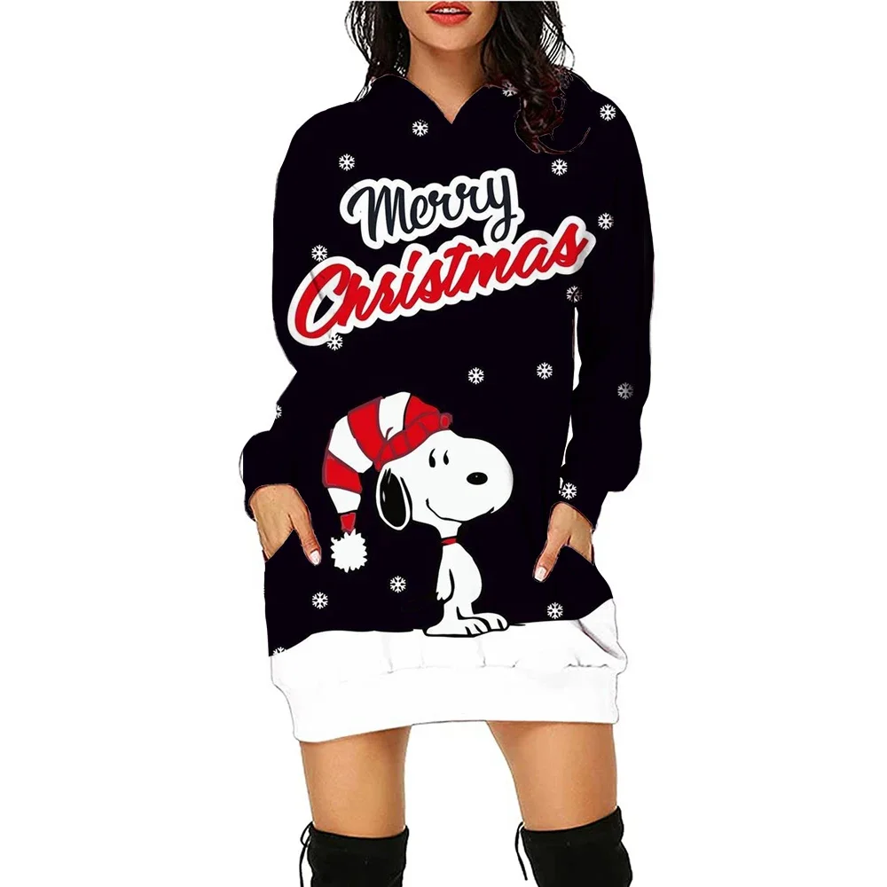 Ladies\' Hot Selling Autumn and Winter Christmas Gift Fashionable Casual Dress Snoopy Printed Hoodie Dress 2024 New Hoodie