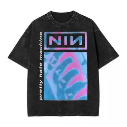 Blue And Purple NIN Nine Inch Nails T Shirt Hip Hop Washed 100% Cotton T-Shirts Vintage for Men Women Streetwear Printed Tees