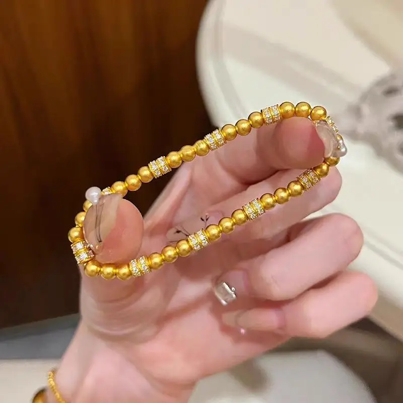 999 24K real gold Dot Diamond Run Bead Bracelet Women's stylish simple au999 Gold transfer bead bracelet bracelet