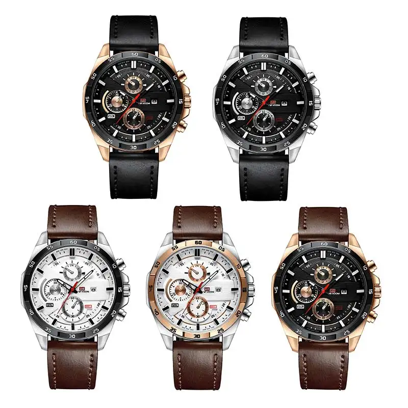 New Fashion Va va Voom Mens Watch Top Brand Luxury Waterproof Sport Quartz Clock Military Leather