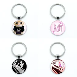 Hip Hop Korn Music Rock Band Punk Band Glass Pendant Keychain Jewelry Charm Bag Souvenir Key Ring