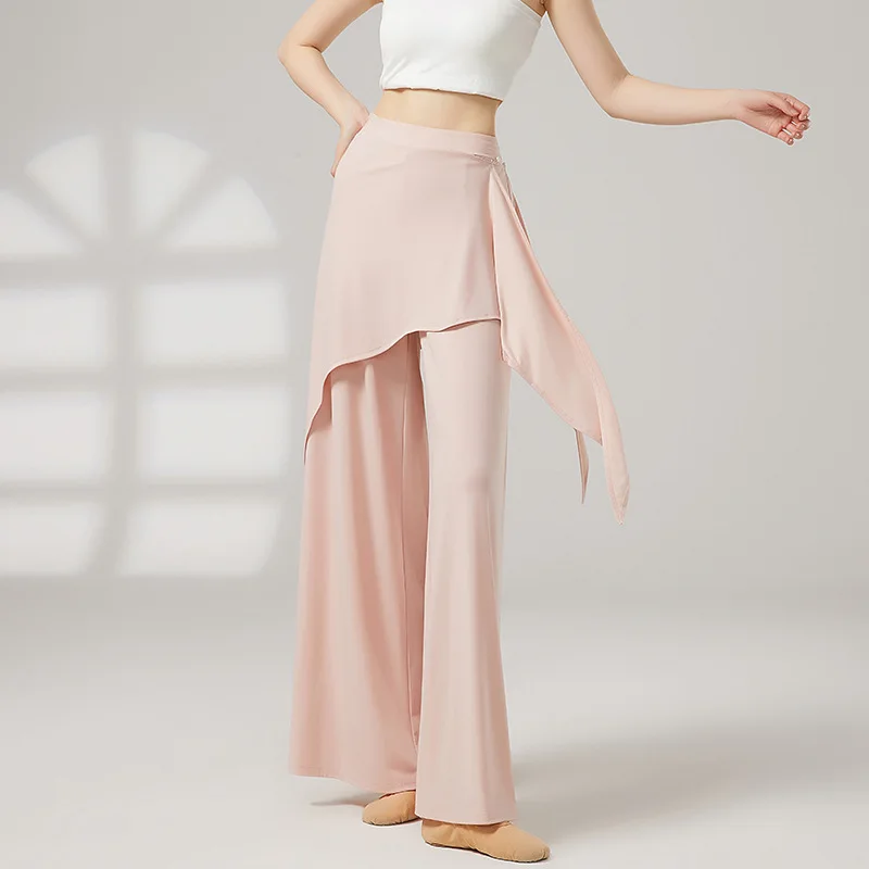 

Dance Wide-leg Pants Apron Fake Two-piece Skirt Pants Classical Dance Long Pants Drape Chinese Dance Practice Clothing