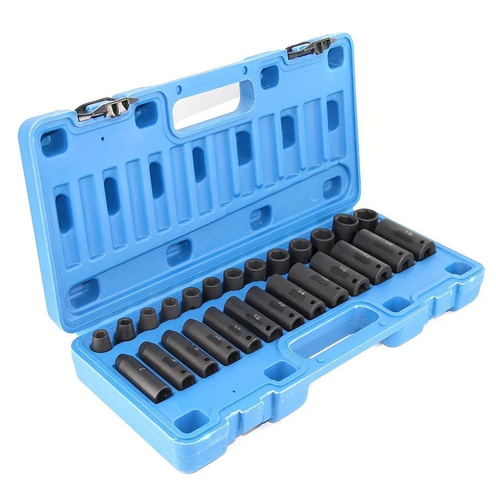 26 Pcs Impact Socket Set 3/8 Inch CRV Steel Deep and Standard Socket 6-Point Rugged Construction Metric 9mm To 30mm