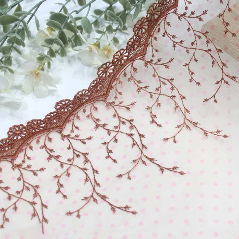 Lace Light Coffee Colored Mesh Antique Style Single Sided Water-soluble Flower Embroidery Lace Accessories