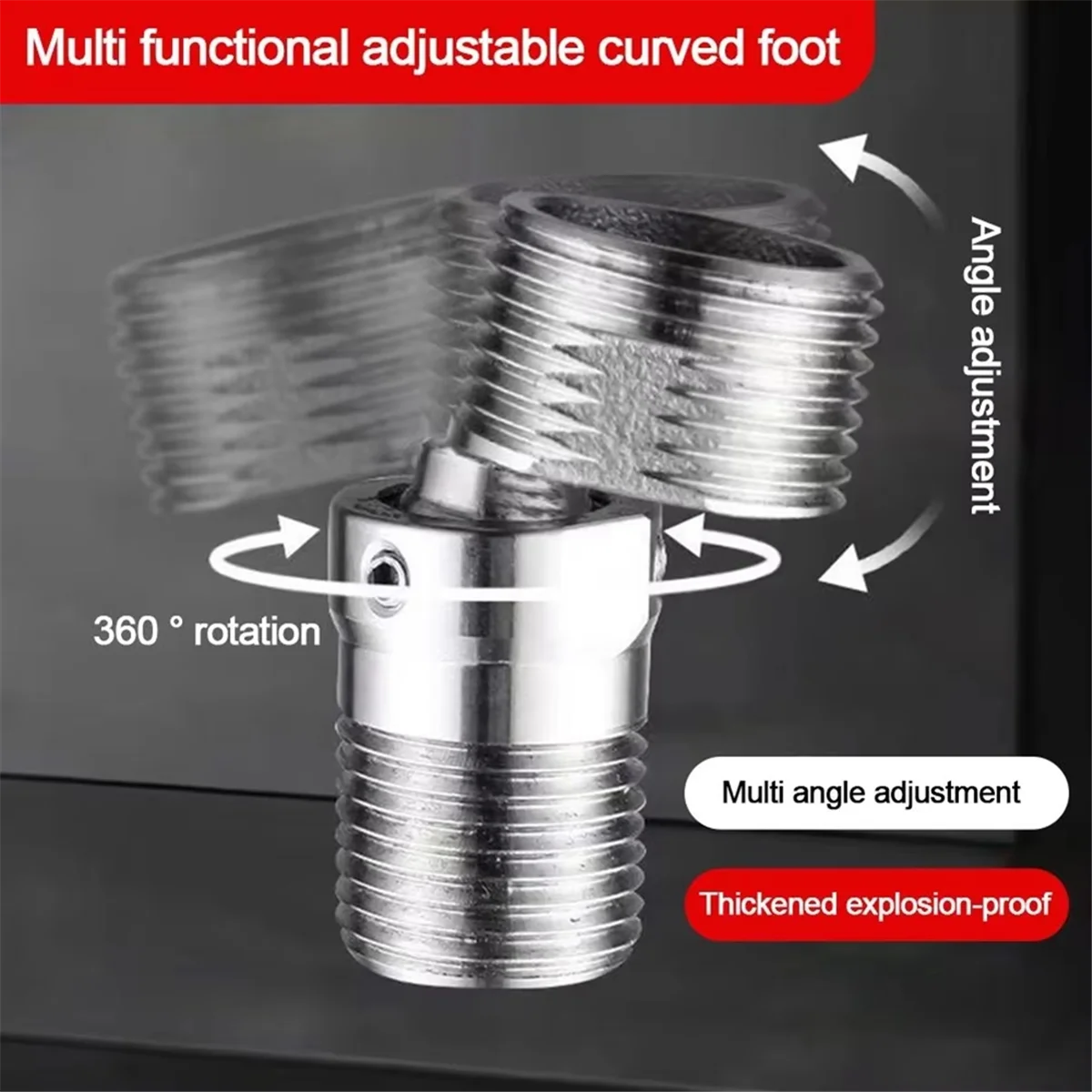 AA98 New Angled Curved Foot 360° Rotatable Angle Adjustment Eccentric Screw Corner Wall Mounted Shower Faucet Adapter