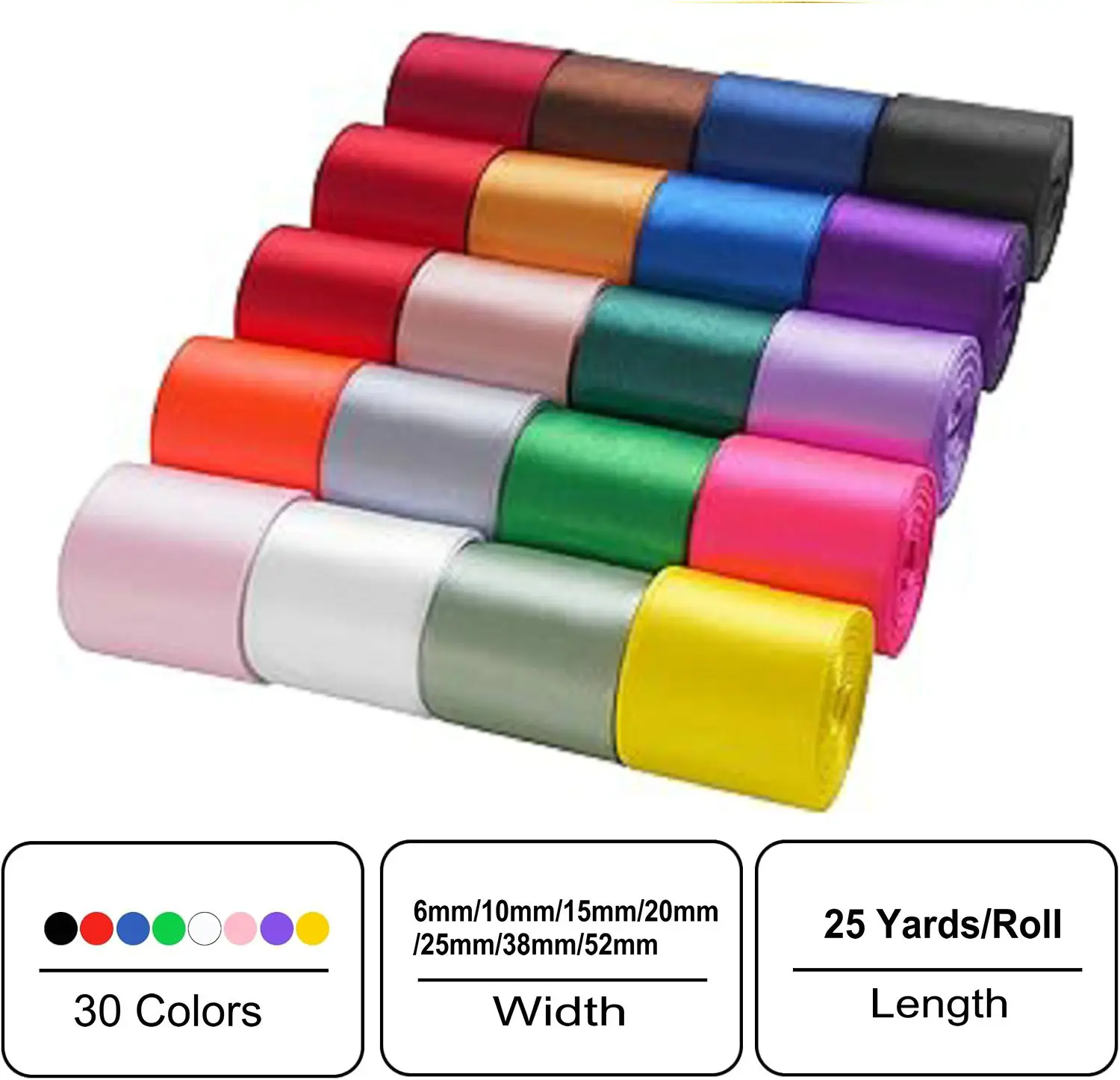 25 Yards Satin Ribbon Roll Premium Soft Shiny 30 Colors for Gift Wrapping DIY Crafts Wedding Party Decor Bows Silk Roses Sewing