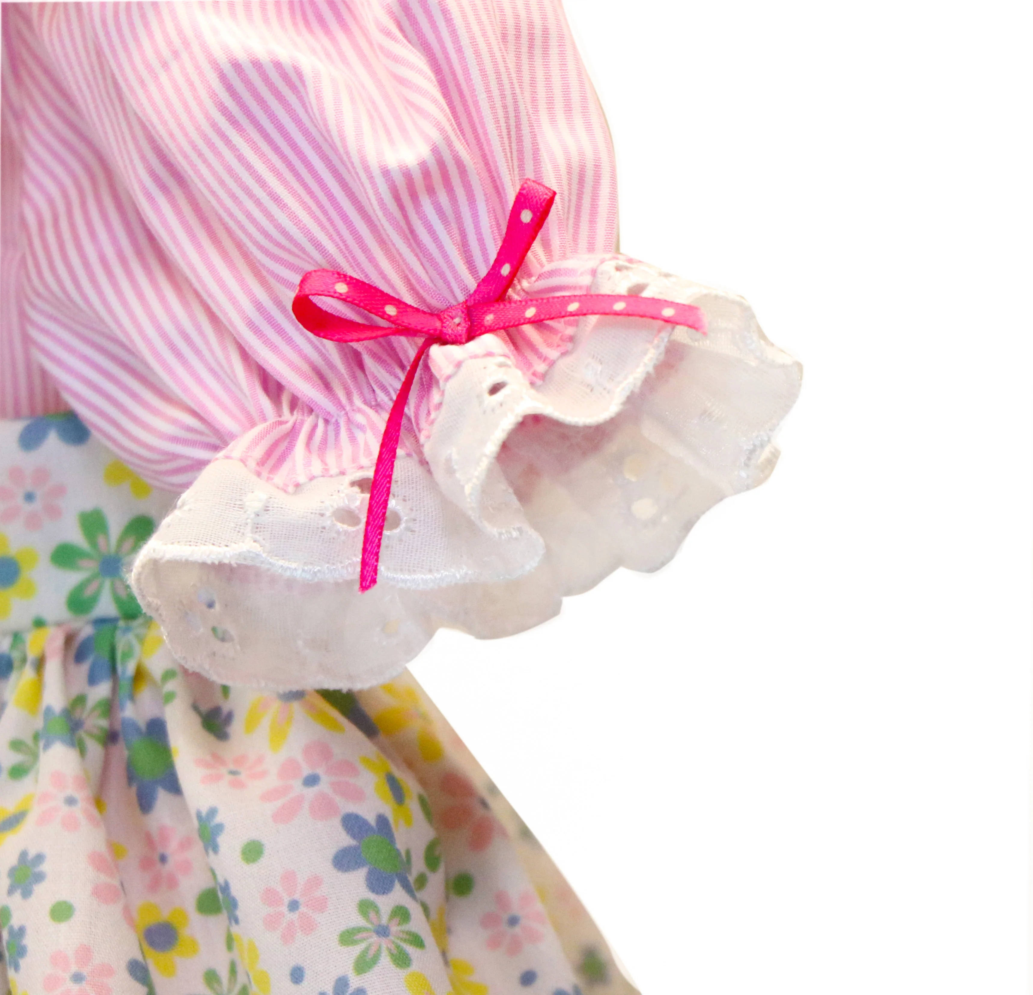 Toddler Time Baby Outfit Fit For 22- 25 Inch Baby Dolls, Dress Has Pastel Floral Print Dress With Stripes Dress