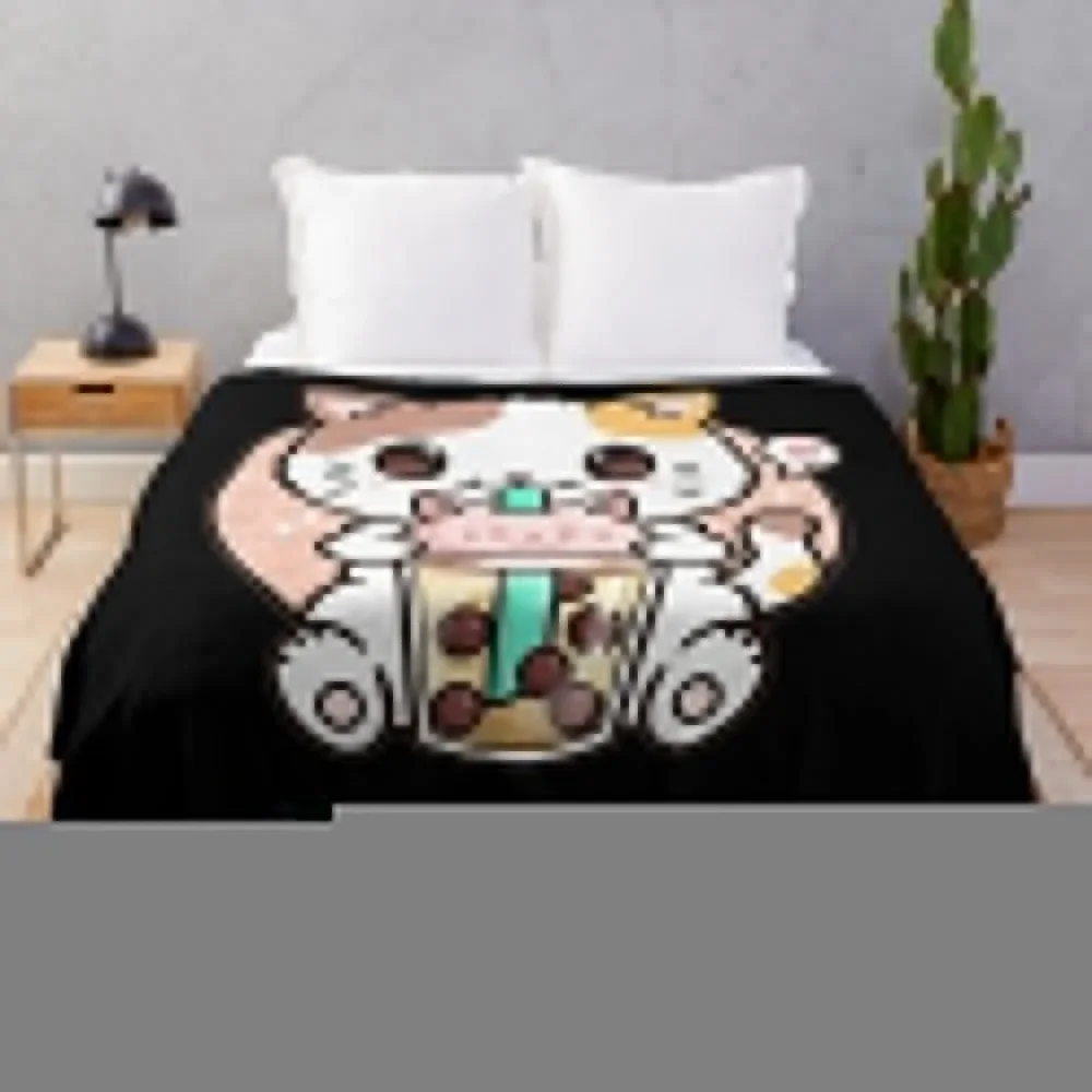 

Cat Boba Tea Bubble Tea Anime Kawaii Japanese Girls Teenager Throw Blanket anime heavy to sleep Blankets