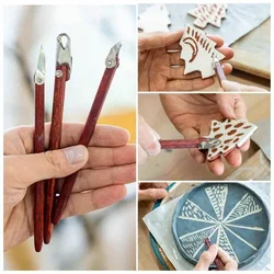 Pottery Tools Ring Carving Knife Wooden Handle Single Head Scraper DIY Ceramic Sculpture Scraping Texture Carving Tools