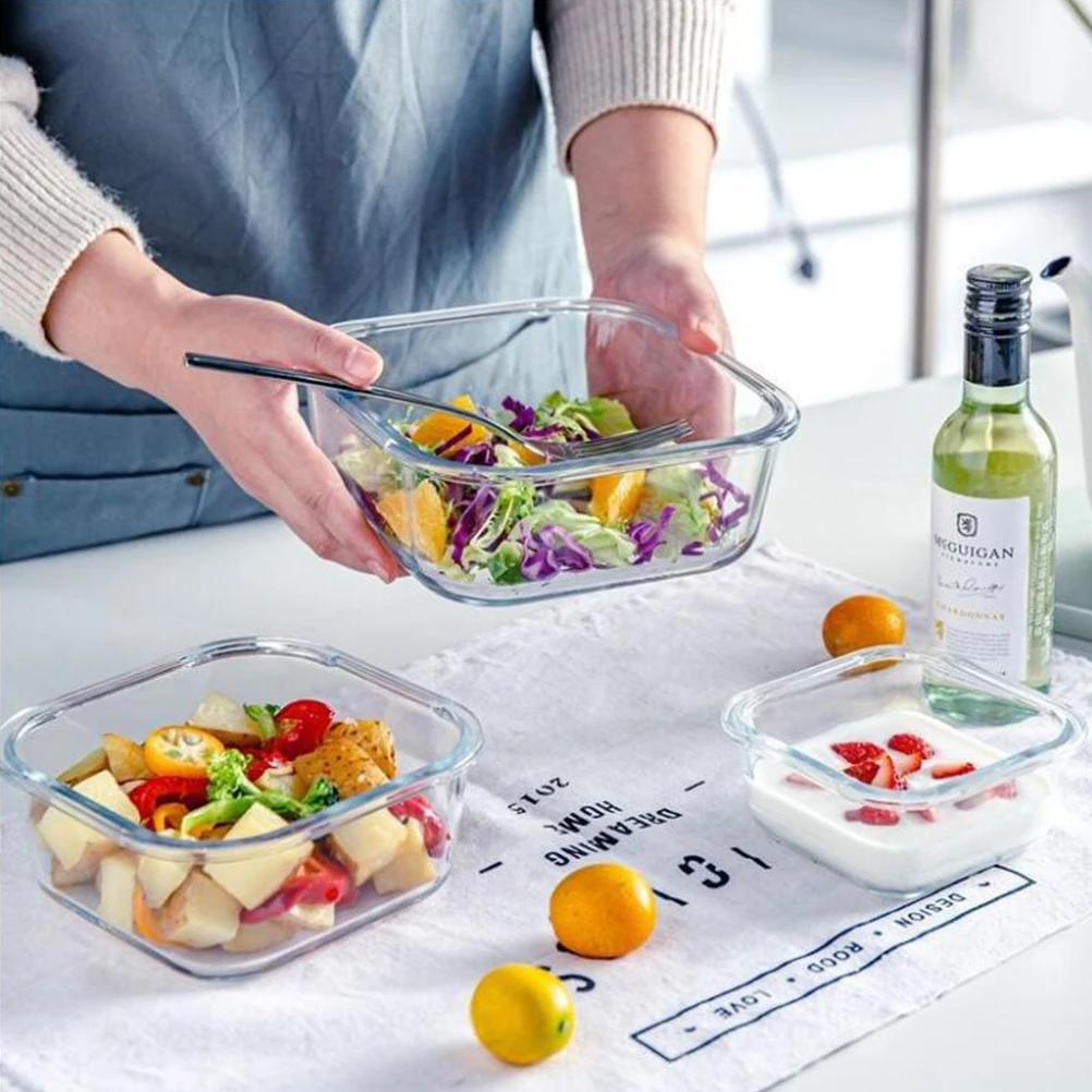 

3Pcs Glass Food Container Sky-Blue Heat Resistant Chemical Resistant Safe for Home Bento Box Portable Lunch Box Leak Proof Meal