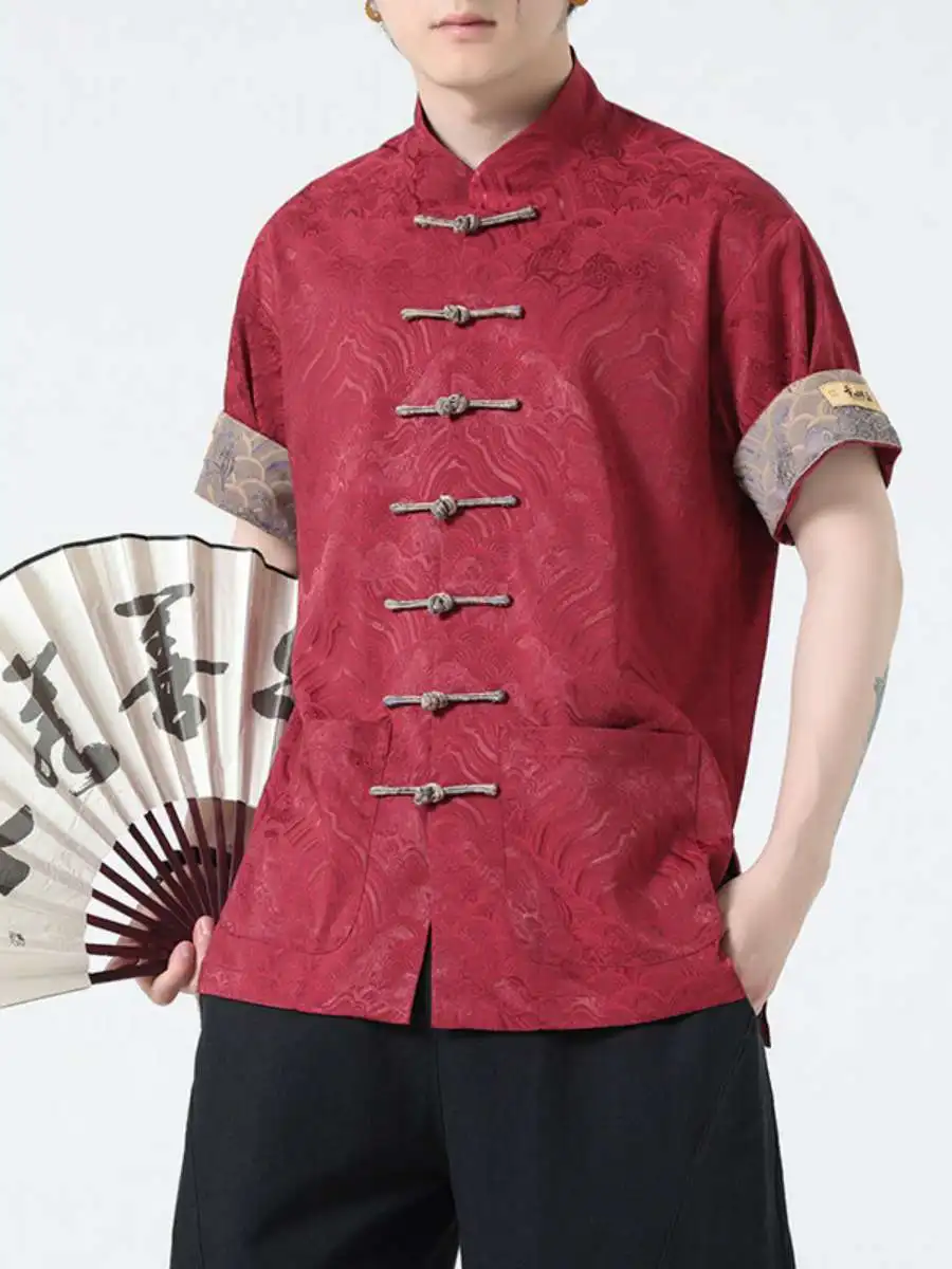 

Новая мужская летняя свободная повседневная рубашка из хлопка и льна с пятью пуговицами в винтажном стиле, традиционный костюм Тан