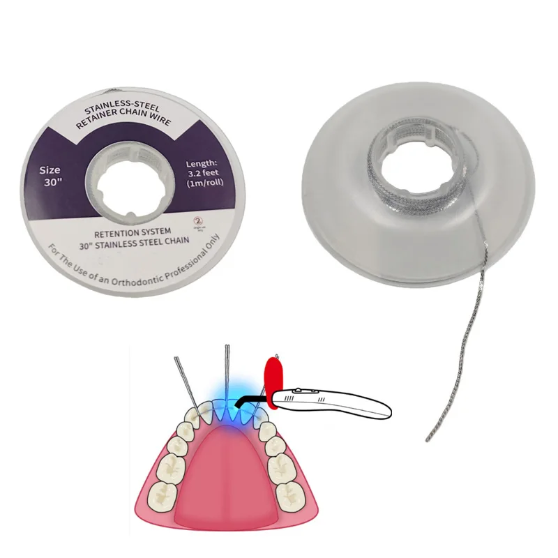 1 rollo de alambre de cadena de retenedor Dental de acero inoxidable, longitud de 3,2 pies, alambres de retenedor lingual de ortodoncia Dental, arcos ortopédicos