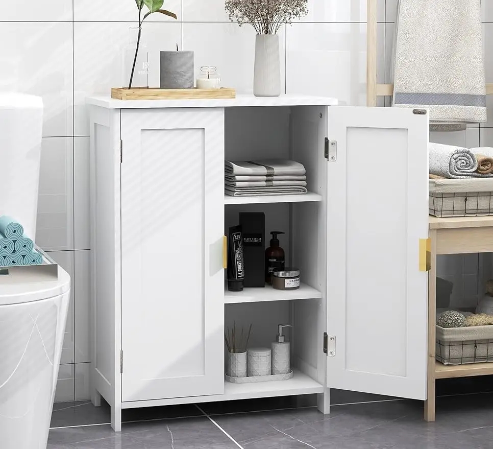 

White Bathroom Storage Cabinet,Bathroom Cabinets Freestanding with 2 Doors,Towel Cabinet for Bathroom Floor Cabinet,Restr