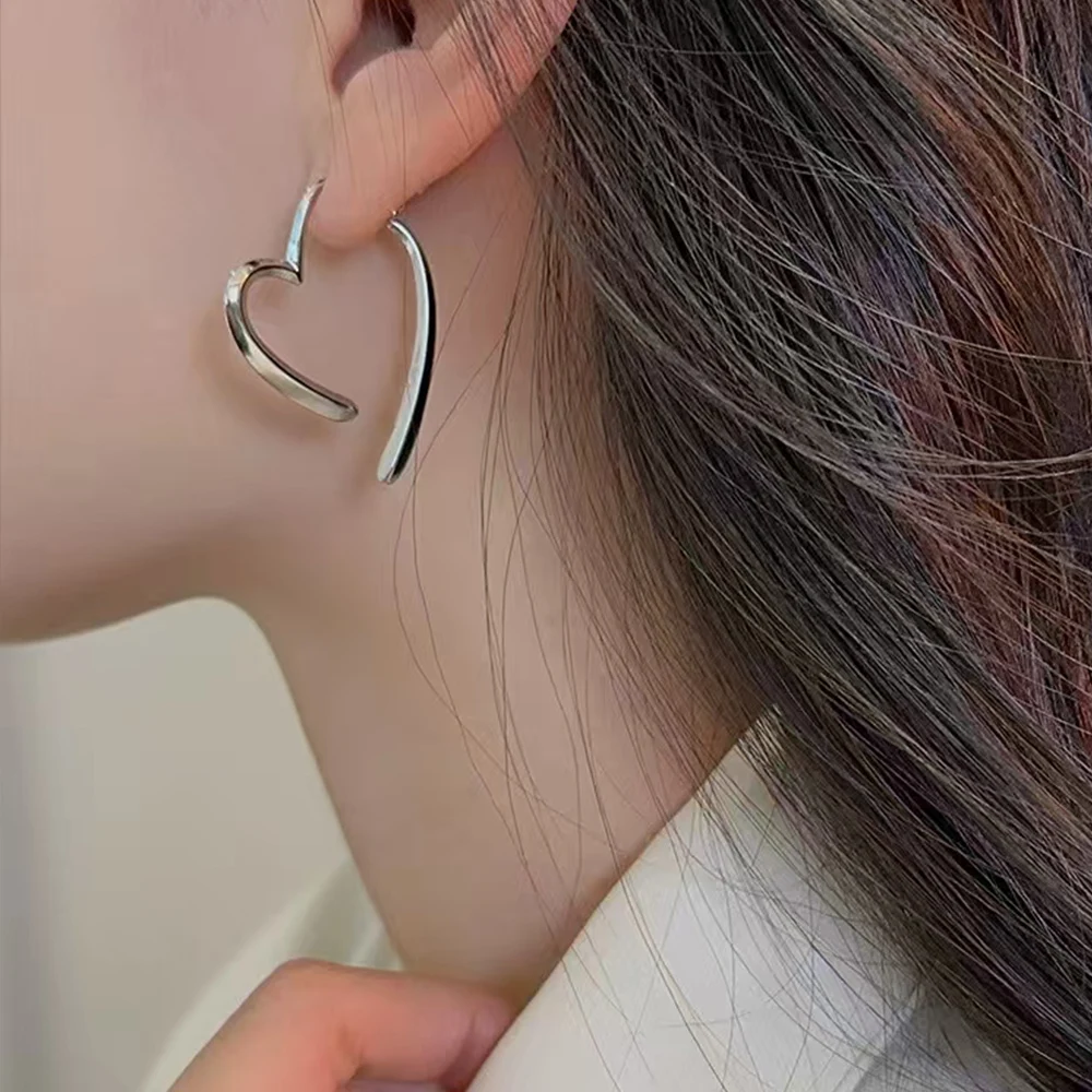 Simple Stylish Love Heart Drop Earrings For Women Girls Gold Silver Color Birthday Gift Party Earrings image 4
