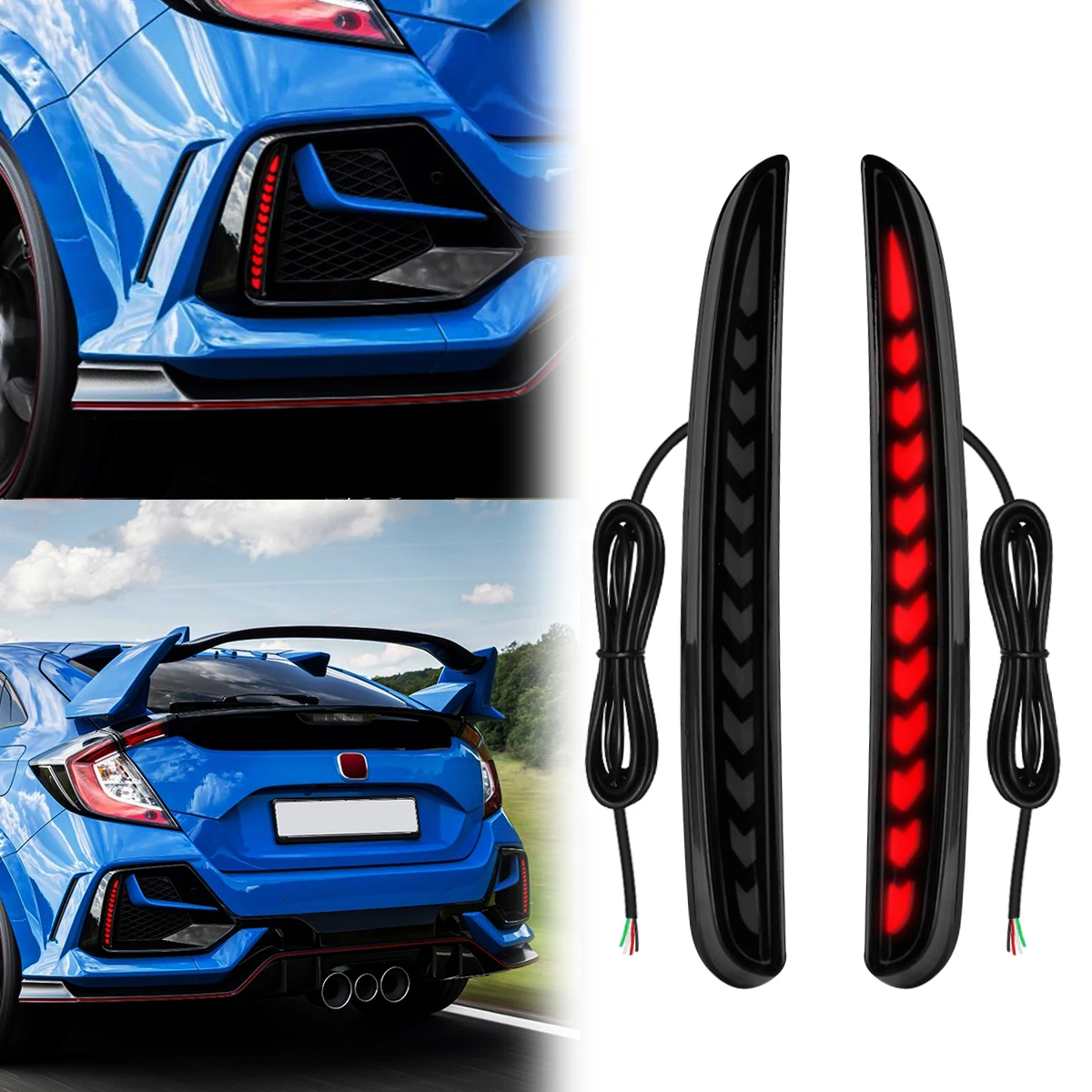 For Honda Civic Type-R Sl Hatchback 2016 2017 2018 2019 2020 LED Rear Bumper Reflector Lights Brake Dynamic Turn Signal Lamps