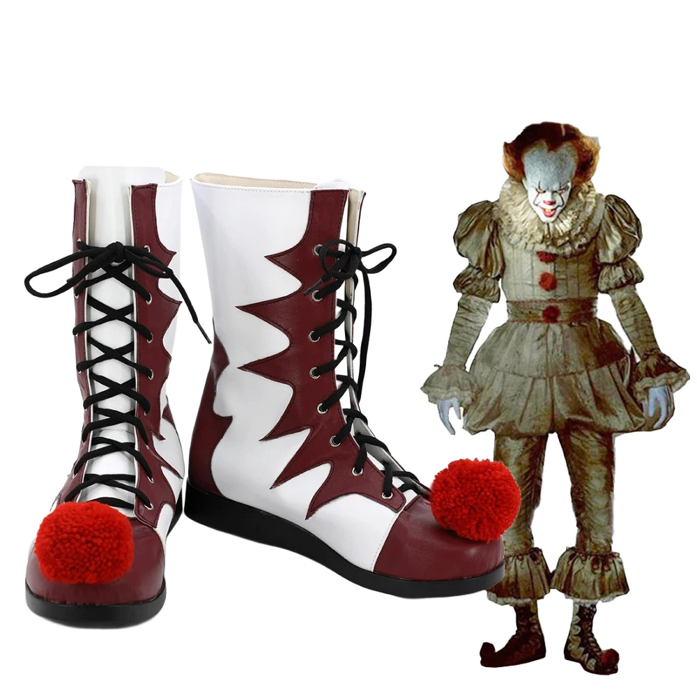 أحذية فيلم The Clown Pennywise التأثيرية باللونين الأحمر والأبيض من الجلد الاصطناعي للرجال #1