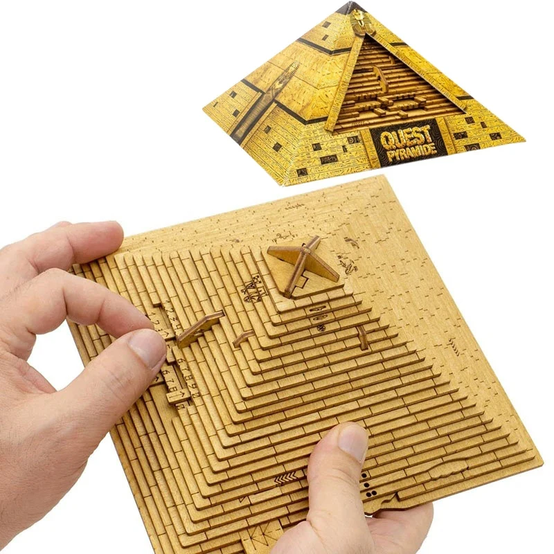 

Quest Pyramid Wooden 3D Puzzle Box With Secret Compartment High Difficulty IQ Games Brain Teaser For Adults Kids Birthday Gifts