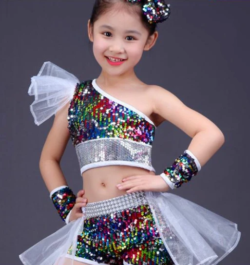 

Dance Wear Girls Jazz Dance Street Dance Performance Costumes Children's Modern model Catwalk Sequin Costumes Skirts