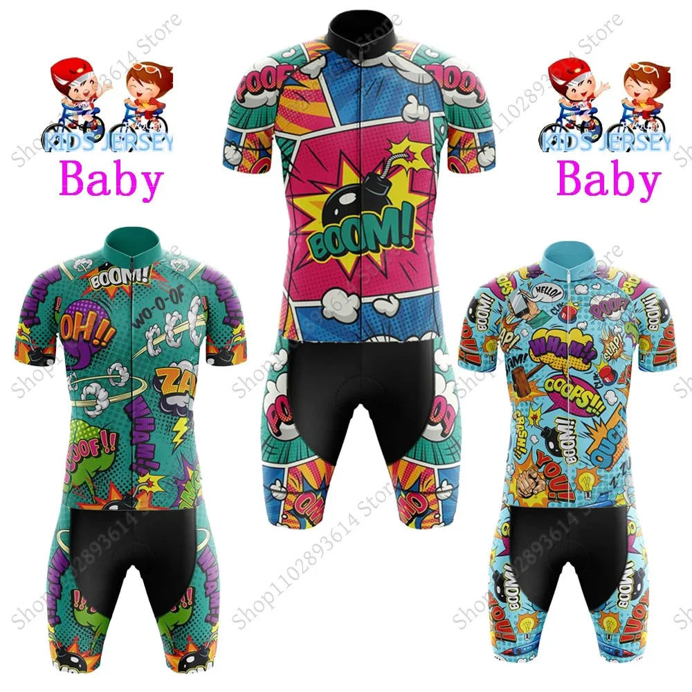 Cartoon Comic 2025 Kids Cycling Jersey Set Boys Girls Cycling Clothing Road Bike Shirts Suit Bicycle Pants MTB Maillot