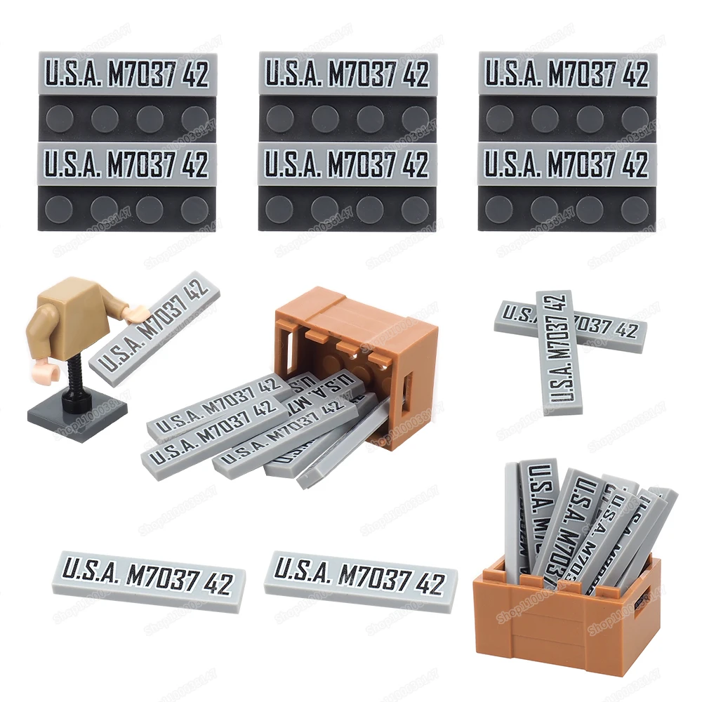 U.S.A.M7037 42 Muster Baustein 2431 Gedruckt 1x4 Fliesen MOC Ausrüstung Militär Auto Marke Modell Szene Zubehör Geschenke Spielzeug