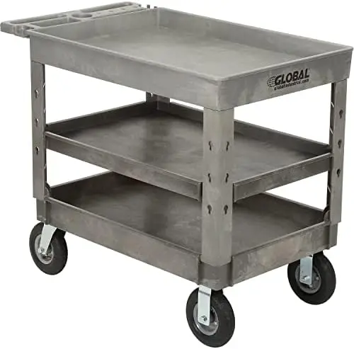 Plastic 3 Tray Shelf Industrial Strength Service & Utility Cart, 44” X 25-1/2”, 8