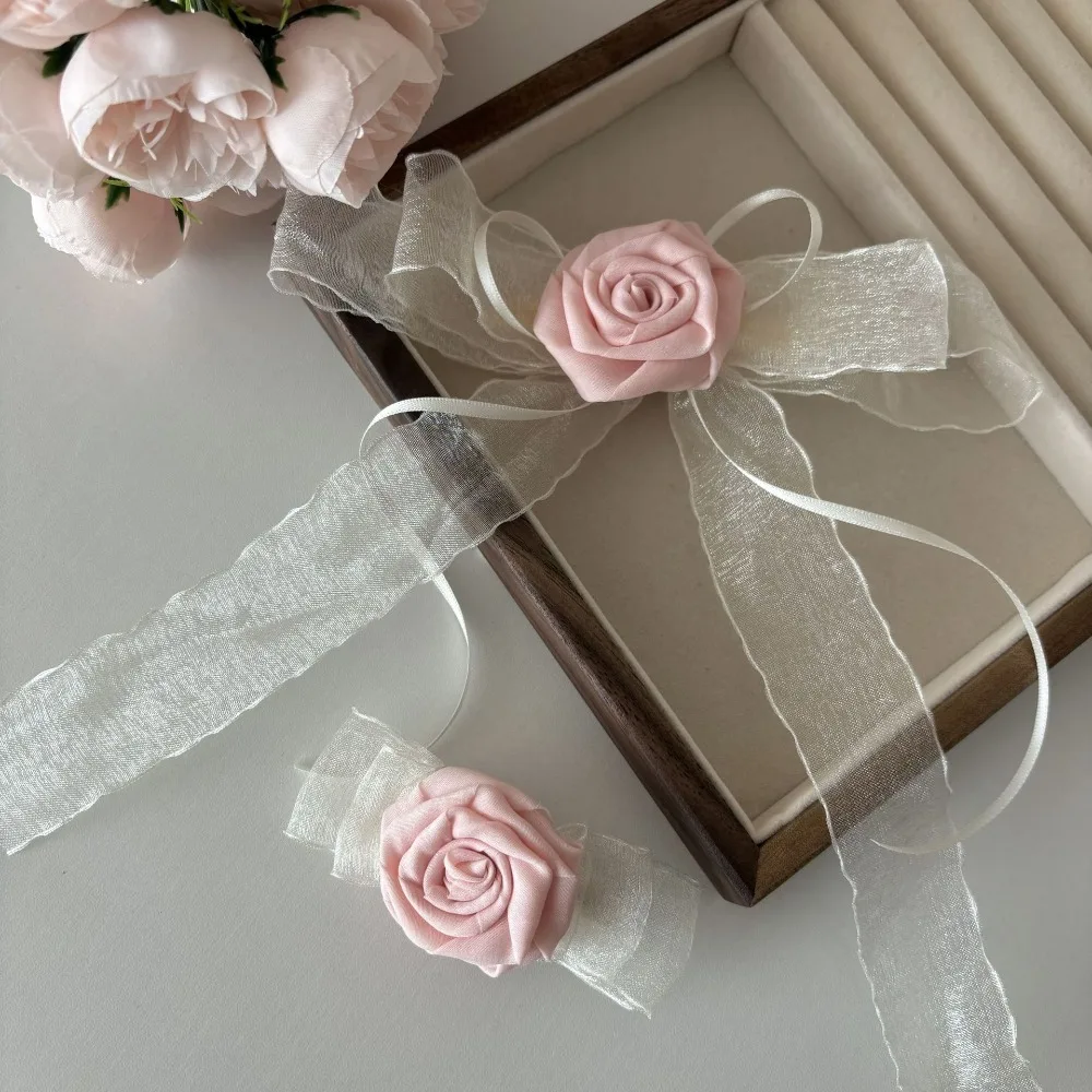 Aksesori rambut buatan tangan pita jepit rambut mawar modis pita klip rambut merah muda