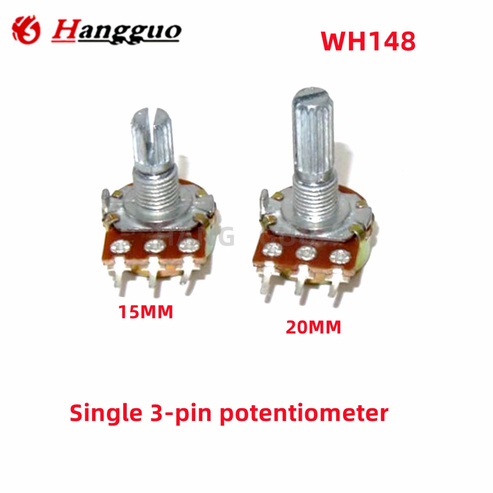 5PCS WH148 Single 3-pin B1K 2K5K10K20K 50K 100K 250K 500K 1M Handle 15MM 20MM Ohm linear taper rotating potentiometer resistor