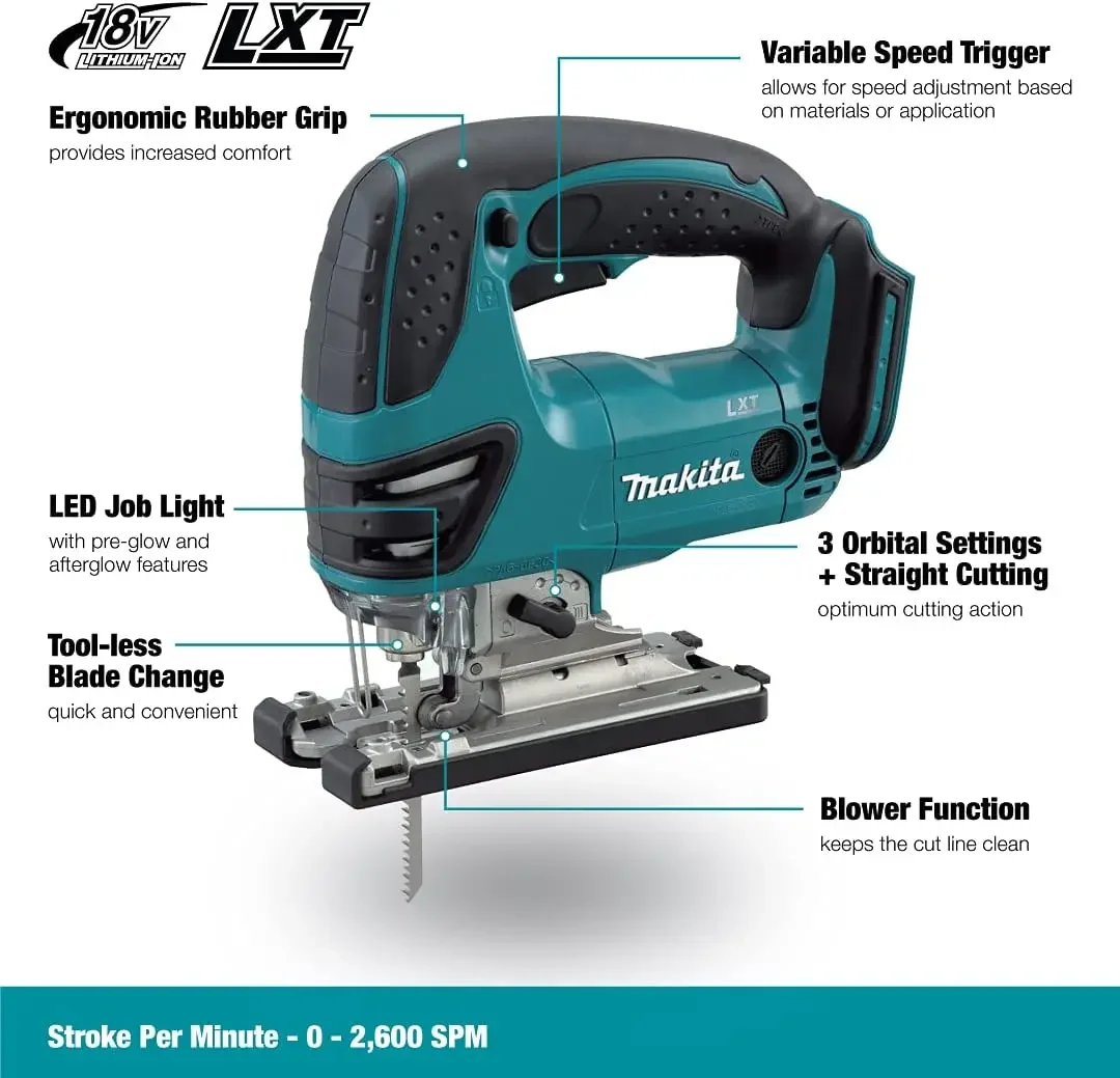 Makita DJV180Z 18V LXT Lithium-Ion Cordless D-Handle Jig Saw Tool Only,1300RPM Speed Jig Saw DJV180 Power Tool