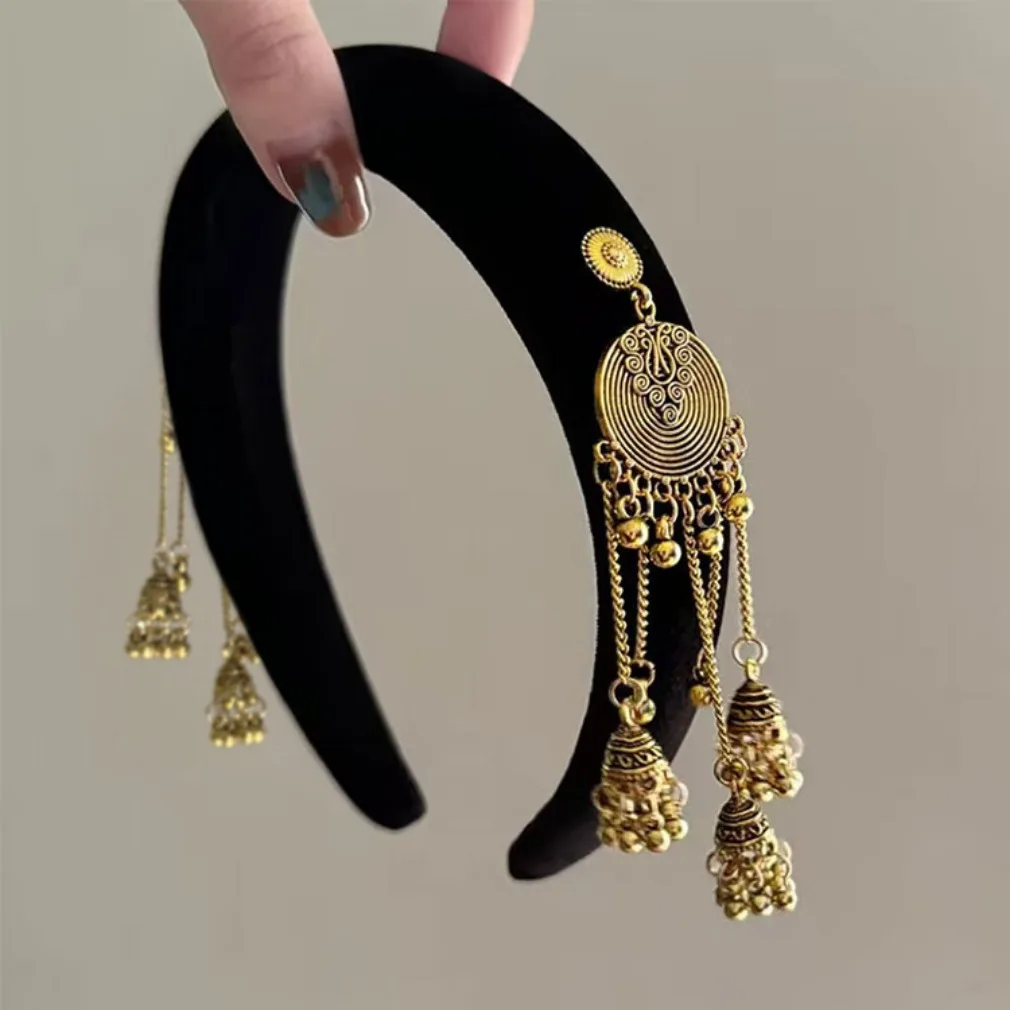 Trend Tassel Velvet Hairband for Women Fashionable Headdress Single/Bilateral Bell Playful Girl Headband All-match HairAccessory