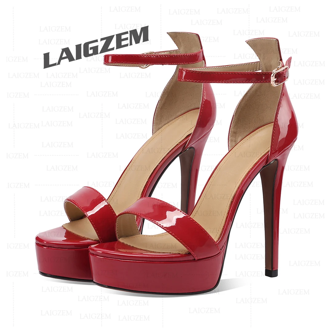 

BERZIMER Women Sandals Real Leather Open Toe 13CM Thin High Heels Pumps Party Prom Wedding Lady Handmade Shoes Woman Size 34 40