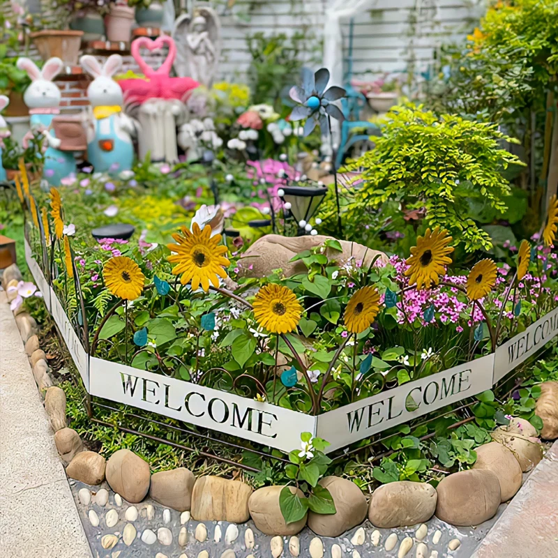 

Sunflower Fence Decor Creative Outdoor Garden Border Metal Flower Trellis for Yard/Patio/Balcony Landscape Edging DIY Decoration