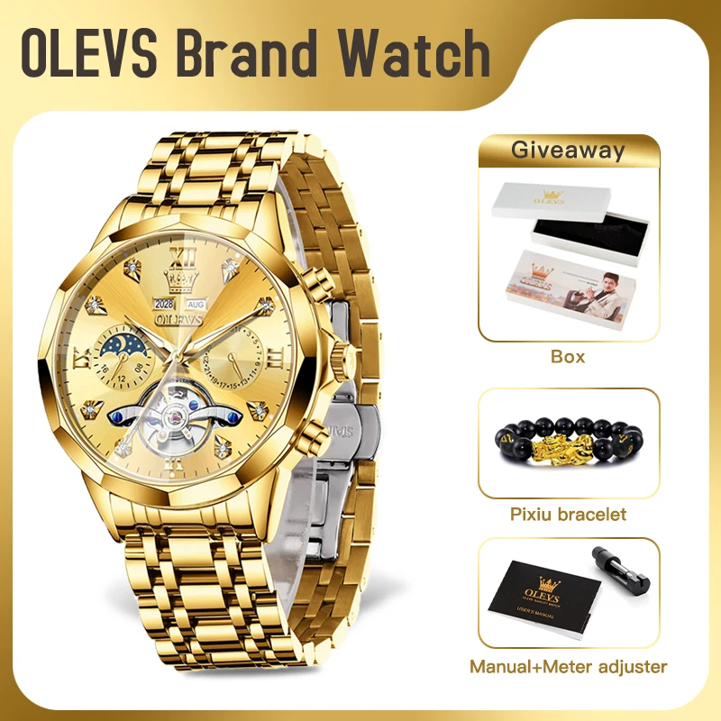 OLEVS 6621 Mens Watch Original Brand  Automatic Mechanical Business Watch Waterproof Watch for Men Calendar Mens Gifts Reloj