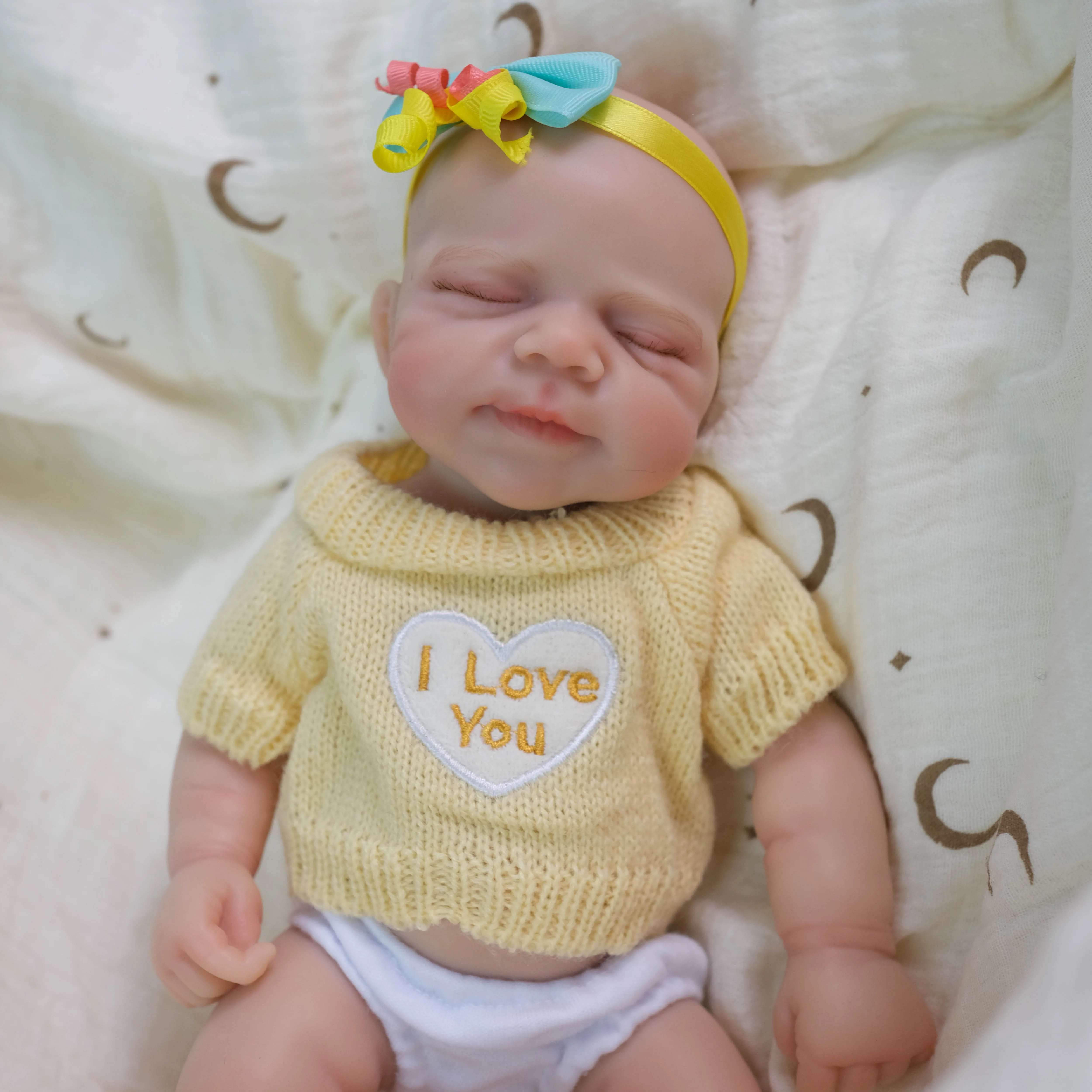 30CM Solid Platinum Silicone Reborn Premie Doll Pascale Super Soft Elastic Stretchable Baby in Yellow Sweater 1100G