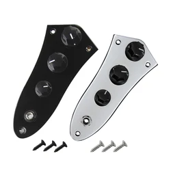 FLEOR JB Bass Loaded Prewired Control Plate For 4 String Bass, Chrome/Black