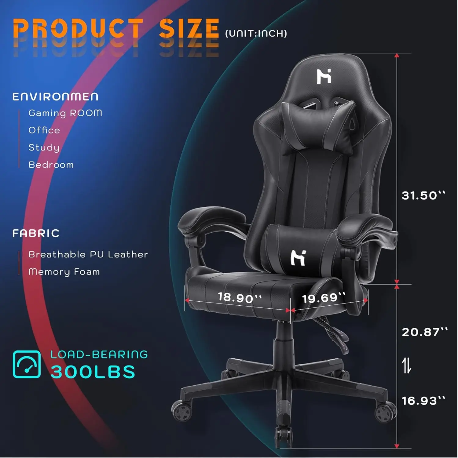 Gaming Chair, Video Game Chair, Gamer Computer Chair, Ergonomic Gaming Chairs for Adults with Headrest