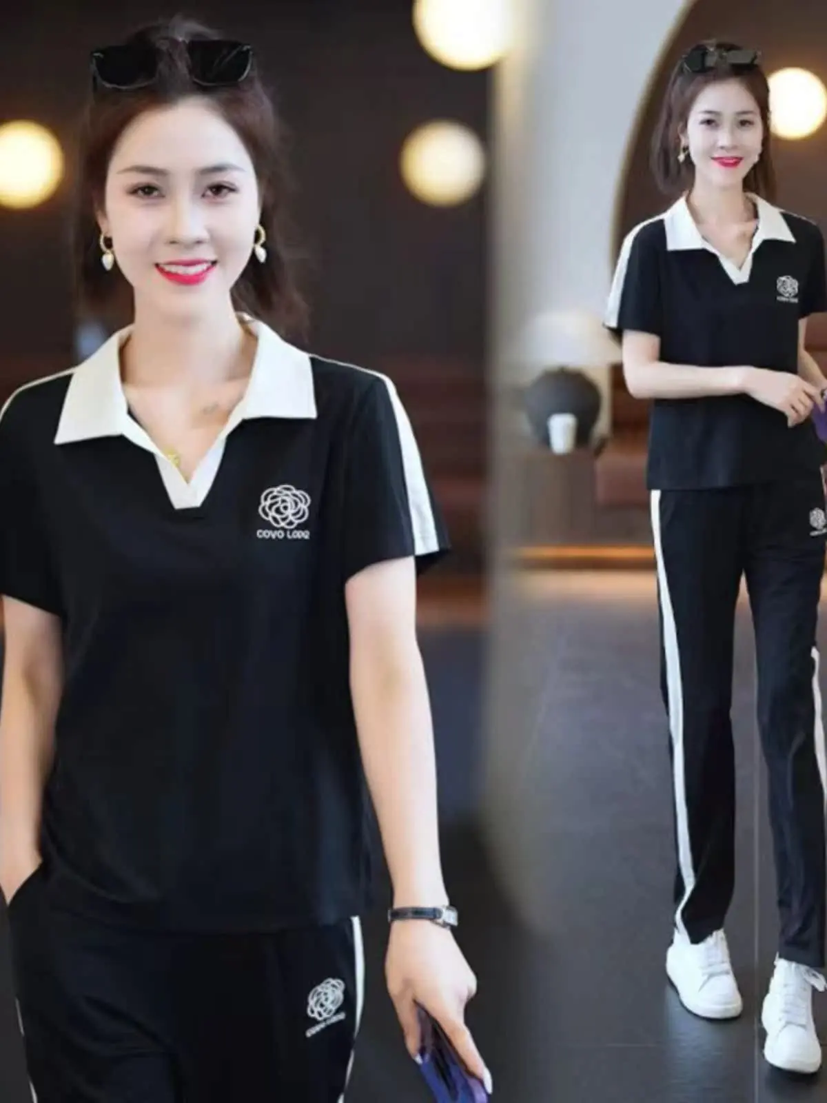 

Casual Sportswear Set Slimming Loose Breathable Two-Piece Fashionable Summer Outfit Short Sleeve Hoodie And Long Pants