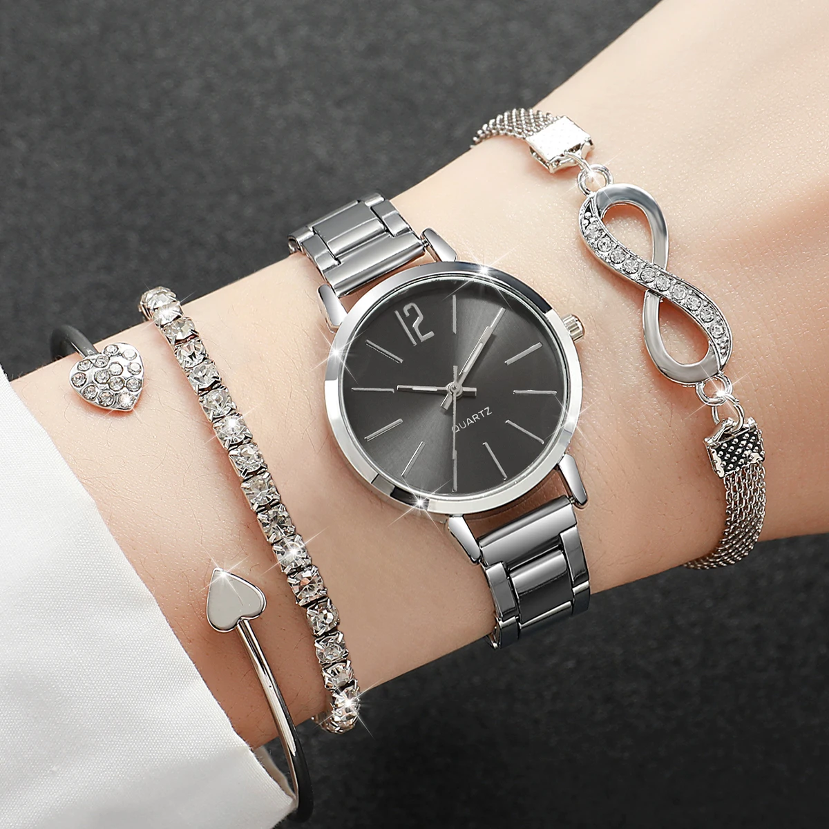 4PCS/Set Fashion Arabic Dial Women Quartz Watch Casual Ladies Wristwatch Rhinestone Bracelets Set Reloj Mujer (Without Box)
