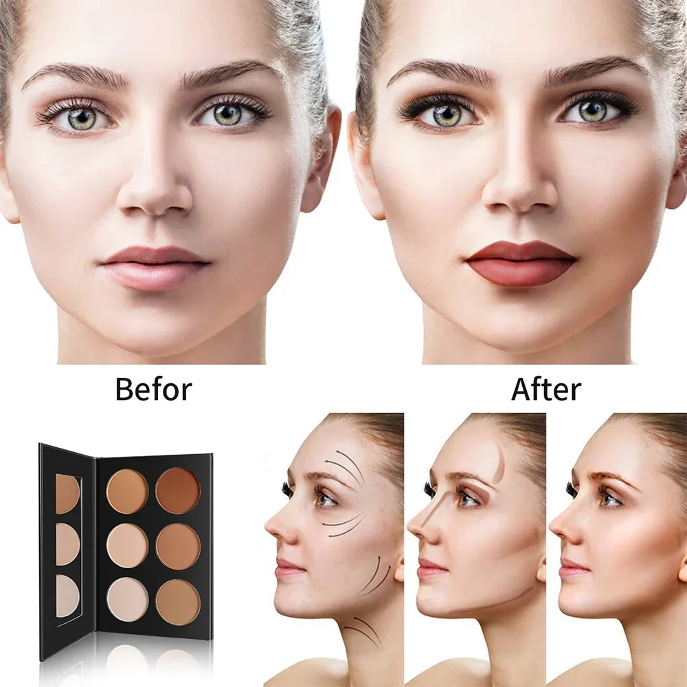 Silhouette Retouching 6 Coloor Waterproof Oil-control Contouring Private Label Concealer Pressed Powder Custom Bulk Makeup