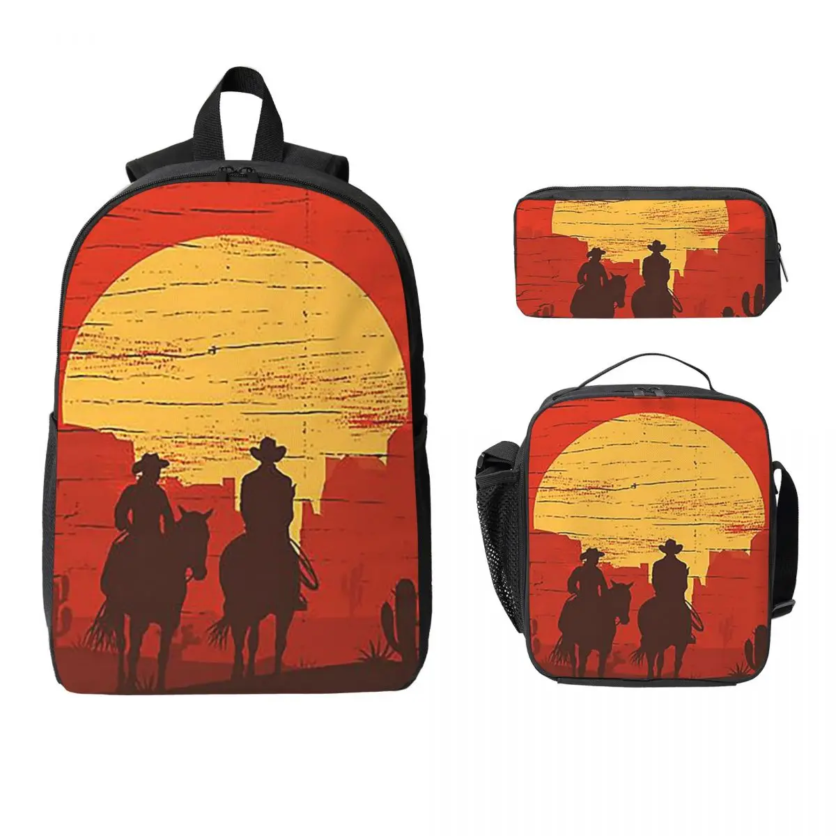 

Cowboys Of The Wild West - Journ Backpack Student BookBag School Bag Laptop Shoulder Bags 3ps Insulated Lunch Bag Pencil Case