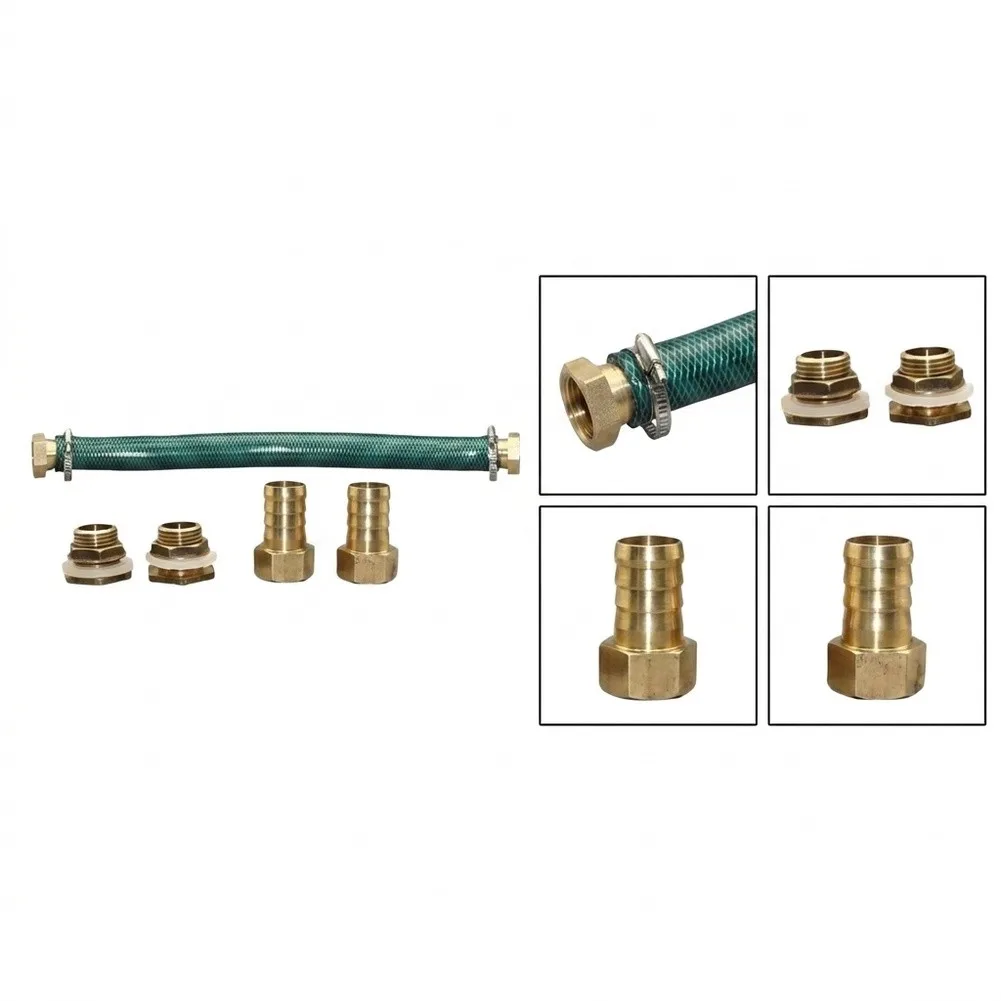 Rain Overflow Hose Kit with Brass Connector and Rubber Hose for Rainwater Collection and Outdoor Water Conservation