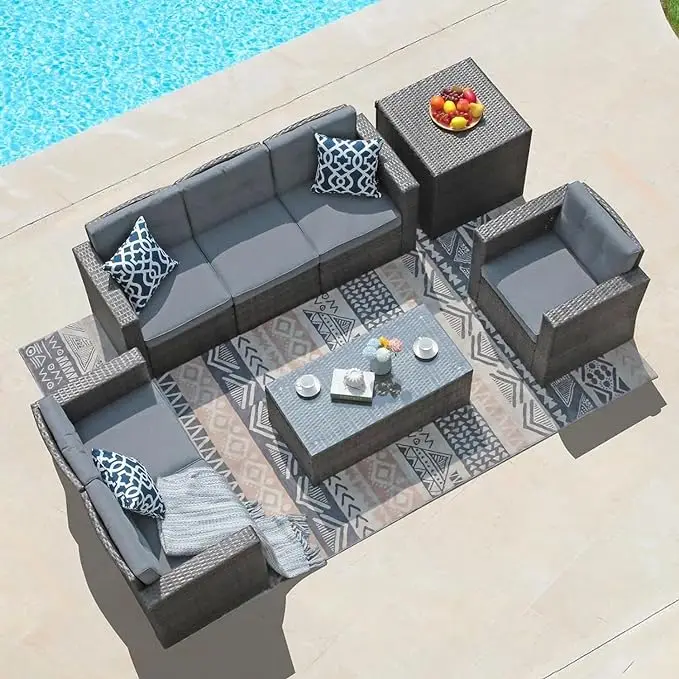 

8 Pieces Patio Conversation Sets, All Weather Outdoor Sectional Patio Sofa, U-Shaped PE Wicker Patio Furniture Sets