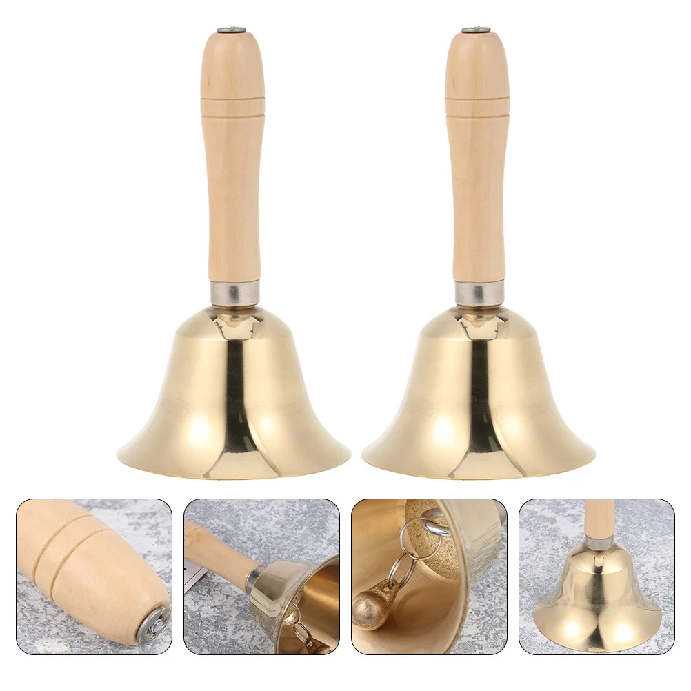 2 Pcs Sled Wooden Handle Rattle Study Bell Call School Christmas House Classroom Restaurant Service Dinner Party