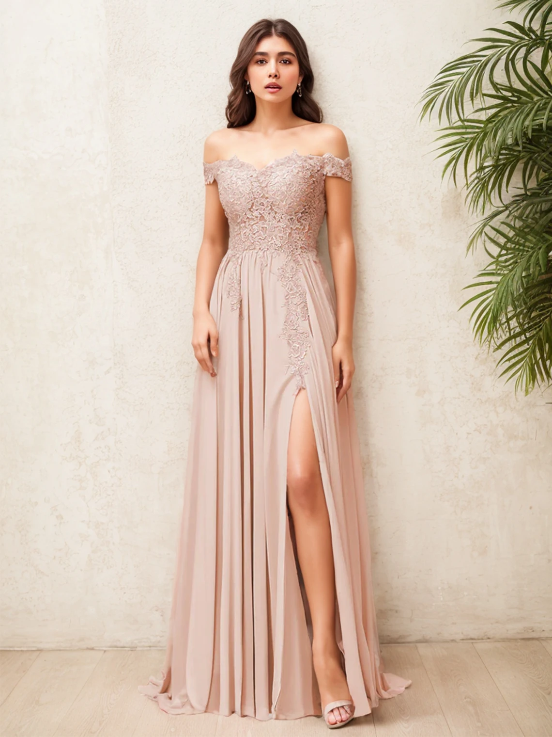 

Elegant A-Line Evening Dress Off-the-Shoulder Floor-Length Chiffon Applique Split Side Sleeveless Prom Gown 2025 Free Customized